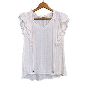 Entro Gold Glitter Threaded Ruffle Sleeve Lightweight Short Sleeve Blouse Small